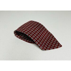 Polo Ralph Lauren Necktie Burgundy Geometric Square Pattern Silk Tie